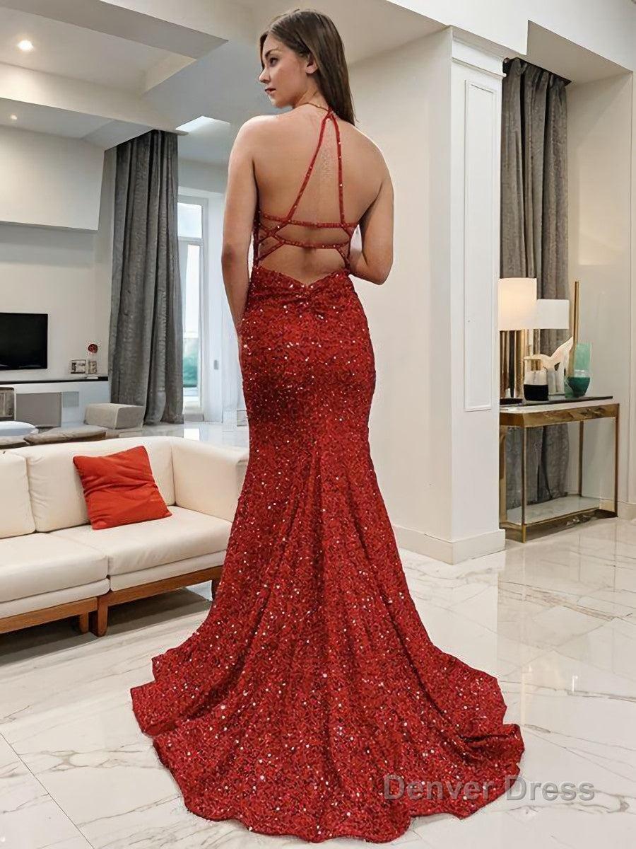 Sheath Column V Neck Sweep Train Velvet Sequins Prom Dresses With Leg Slit