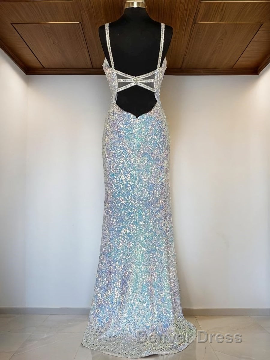 Sheath Column V Neck Sweep Train Velvet Sequins Prom Dresses With Leg Slit Secondary image