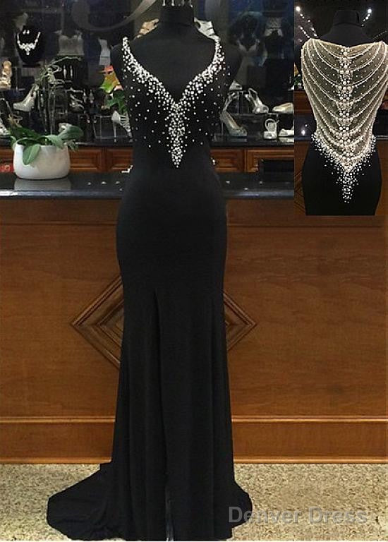Sheath Prom Dresses With Beadings & Rhinestones