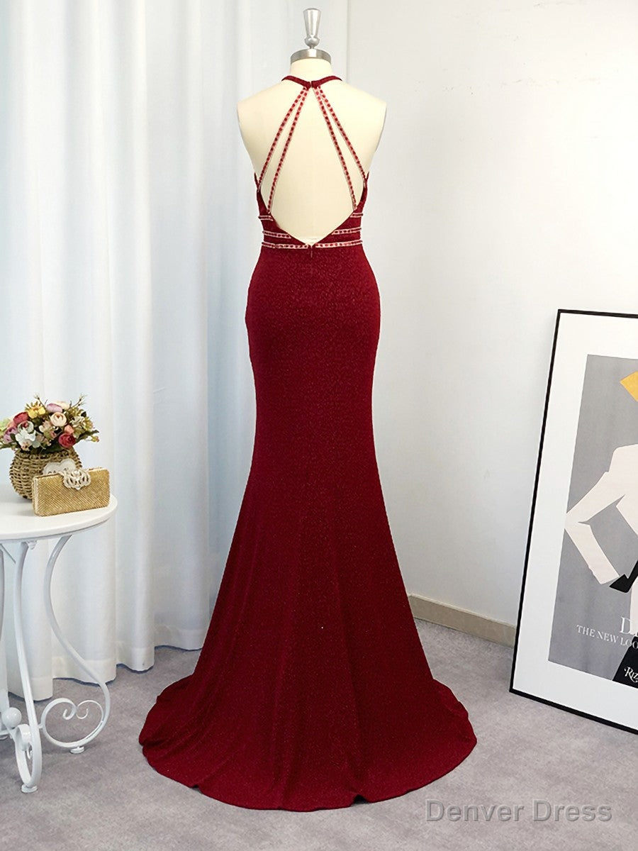 Sheath Halter Beading Sweep Train Dress Secondary image