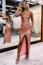 Sheath Halter Blue Sequins Prom Dresses with Silt