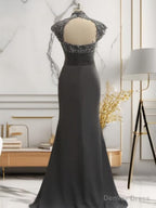 Sheath High Neck Short Sleeves Ruffles Sweep Train Chiffon Mother of the Bride Dress