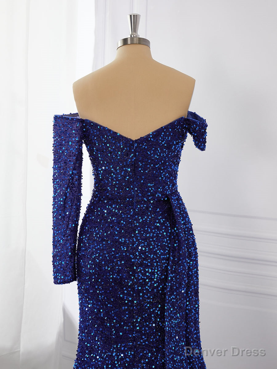 Sheath Long Sleeves Off-the-Shoulder Pleated Sweep Train Dress