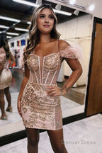 Sheath Off Shoulder Feathers Appliques Lace Up Homecoming Dresses