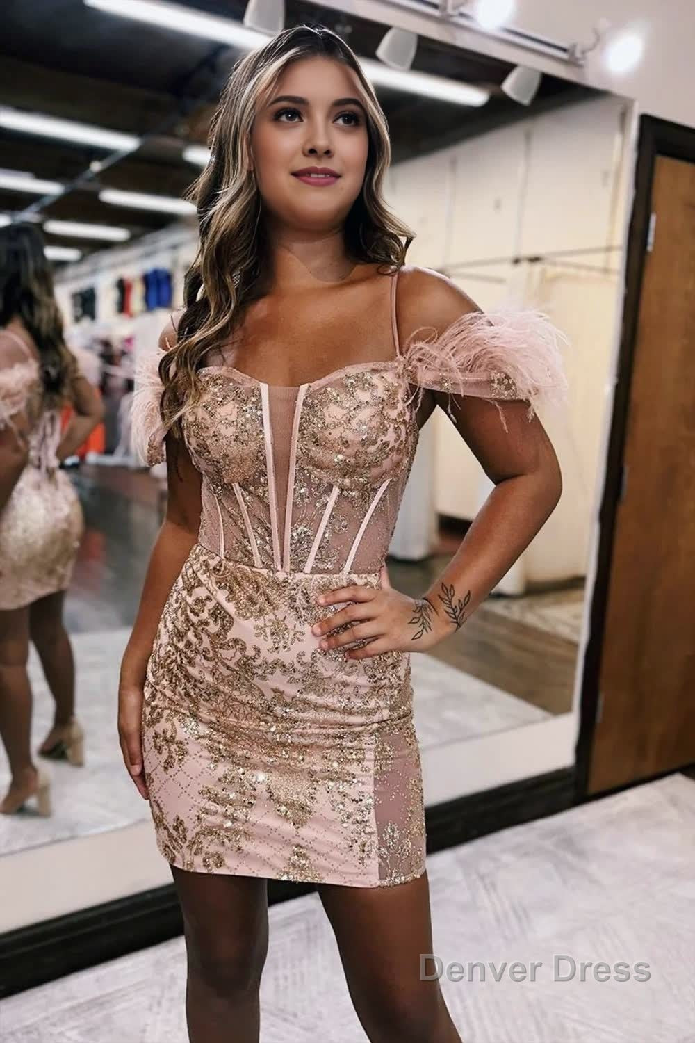 Sheath Off Shoulder Feathers Appliques Lace Up Homecoming Dresses