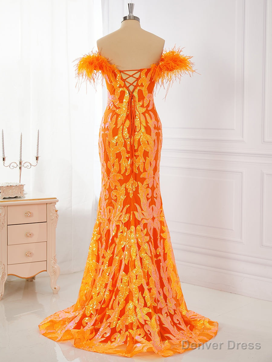 Sheath Off The Shoulder Feather Sweep Train Dresses