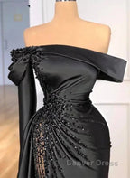 Sheath Off-The-Shoulder Long Sleeves Satin/Sequined Prom Dresses