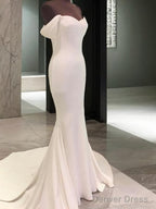 Sheath Off-The-Shoulder Short Sleeves Court Train Jersey Wedding Dresses