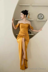 Sheath Off The Shoulder Yellow Prom Dresses Evening Dress