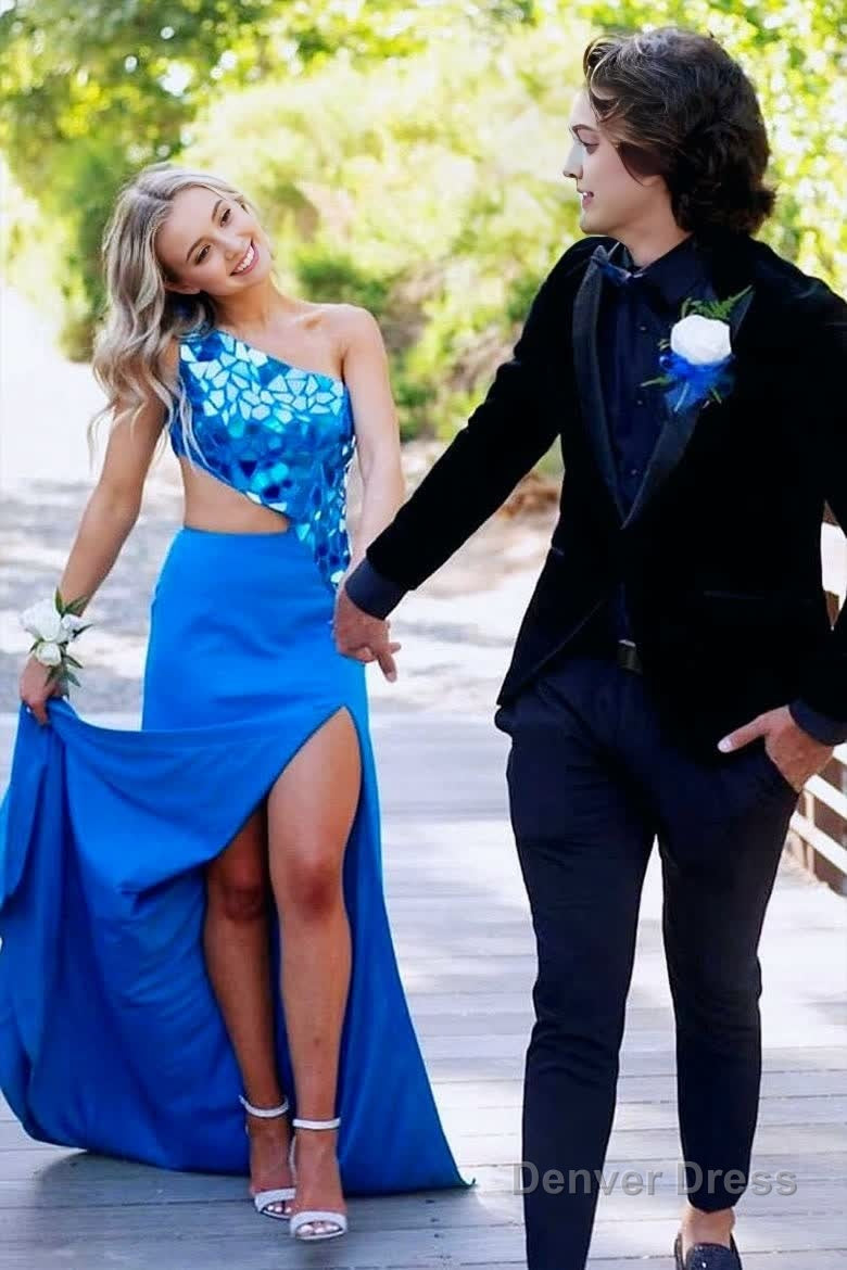 Sheath One Shoulder Cut Mirror Sequins Prom Dresses