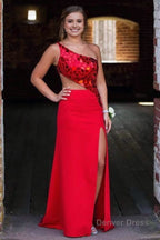 Sheath One Shoulder Cut Mirror Sequins Prom Dresses