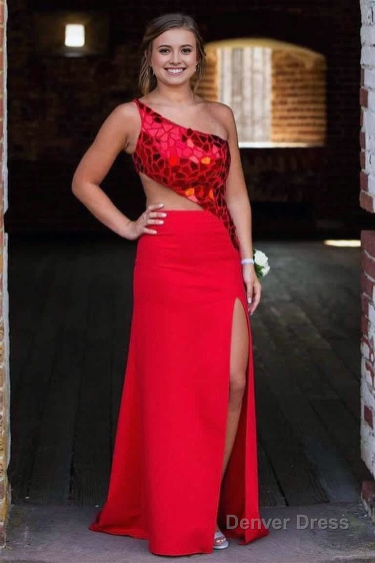 Sheath One Shoulder Cut Mirror Sequins Prom Dresses