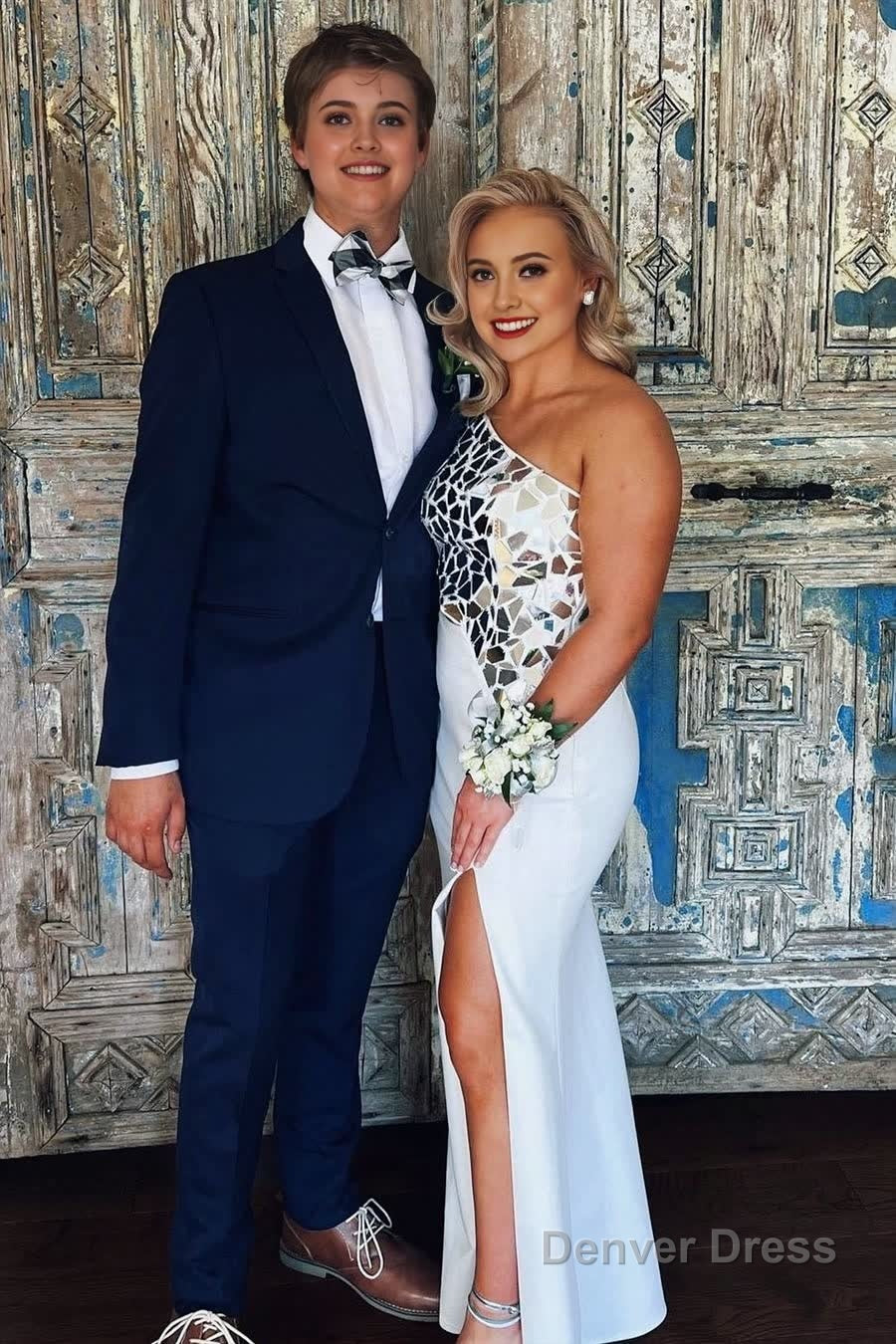 Sheath One Shoulder Cut Mirror Sequins Prom Dresses