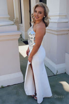 Sheath One Shoulder Cut Mirror Sequins Prom Dresses