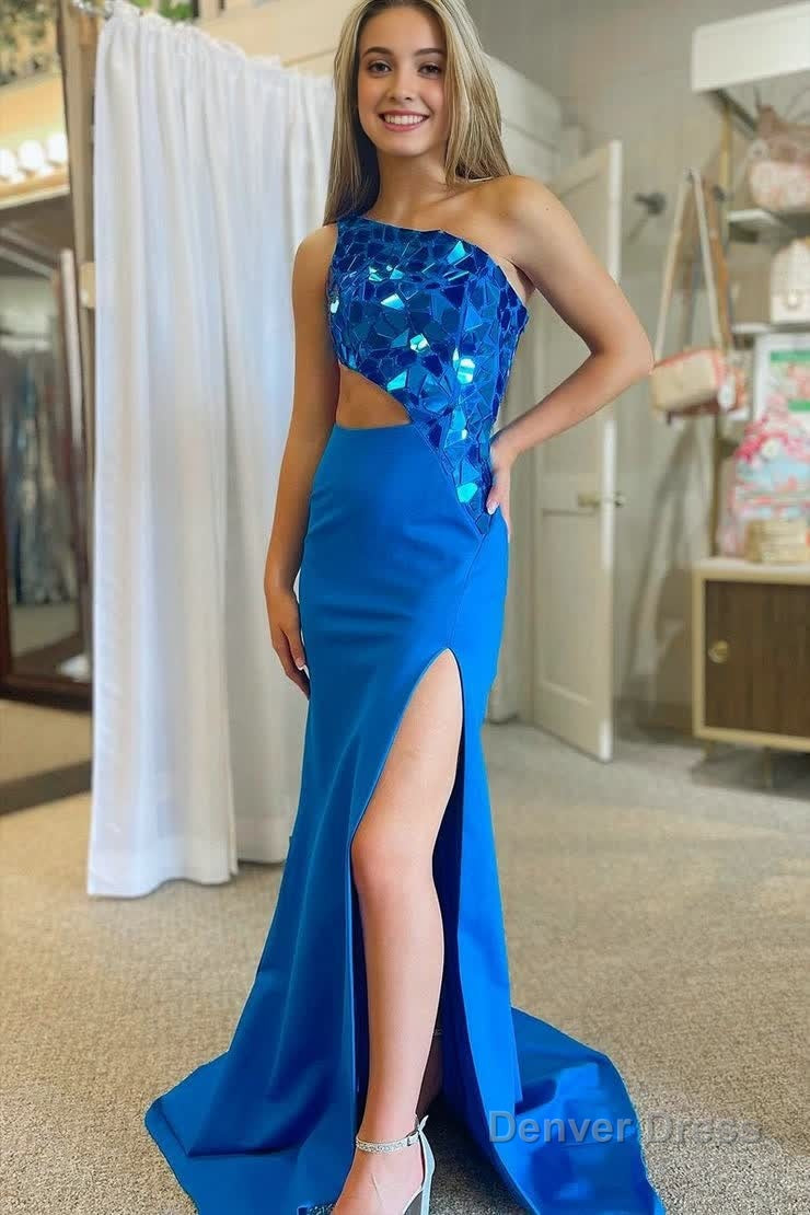 Sheath One Shoulder Cut Mirror Sequins Prom Dresses Main image