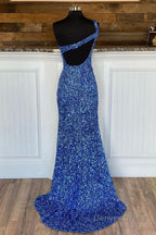 Sheath One Shoulder Red Sequins Long Prom Dresses