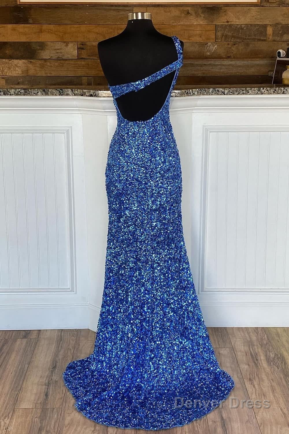 Sheath One Shoulder Red Sequins Long Prom Dresses