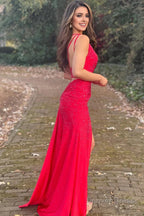 Sheath One Shoulder Royal Blue Long Prom Dresses with Beading