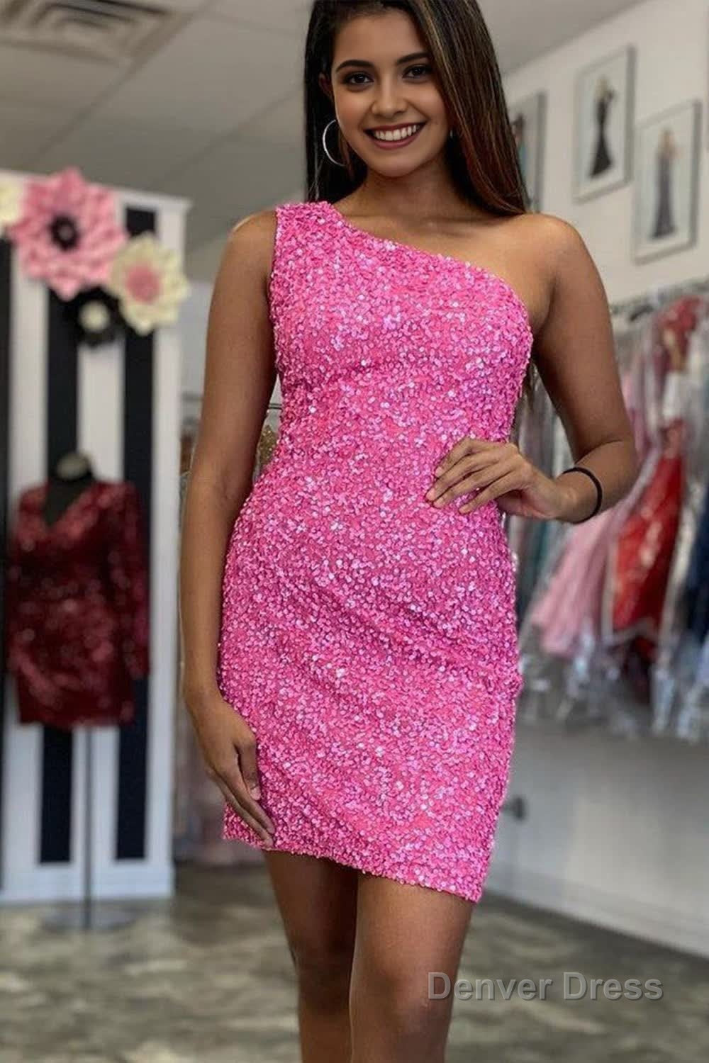 Sheath One Shoulder Royal Blue Sequins Short Homecoming Dresses