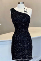 Sheath One Shoulder Royal Blue Sequins Short Homecoming Dresses