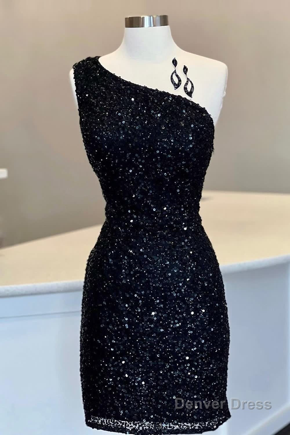 Sheath One Shoulder Royal Blue Sequins Short Homecoming Dresses