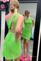 Sheath One Shoulder Royal Blue Sequins Short Homecoming Dresses