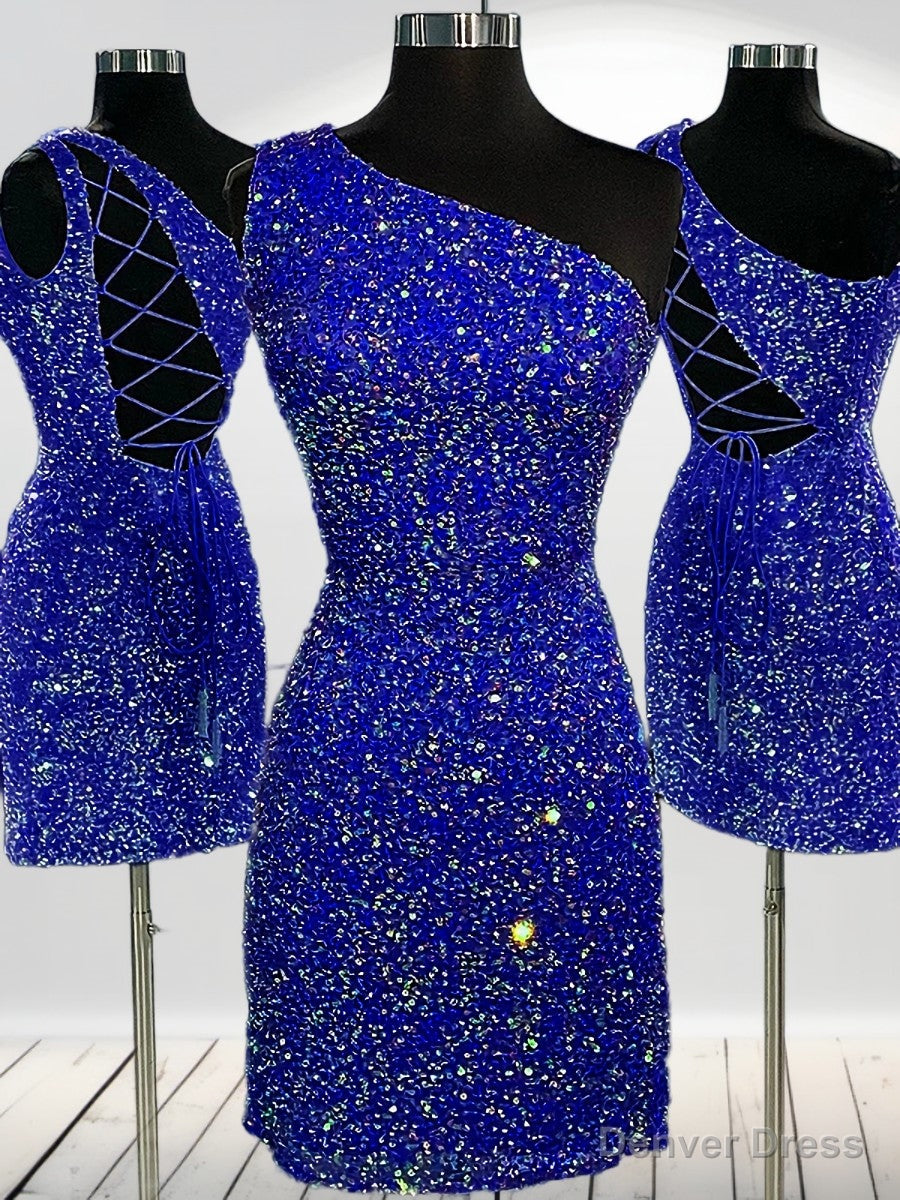 Sheath One-Shoulder Sequin Short/Mini Velvet Sequins Dress
