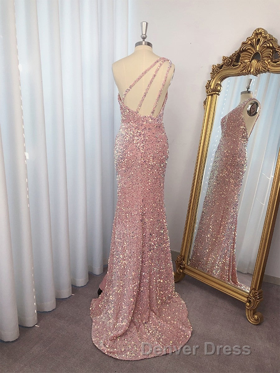 Sheath One-Shoulder Sequin Sweep Train Velvet Sequins Dresses Secondary image