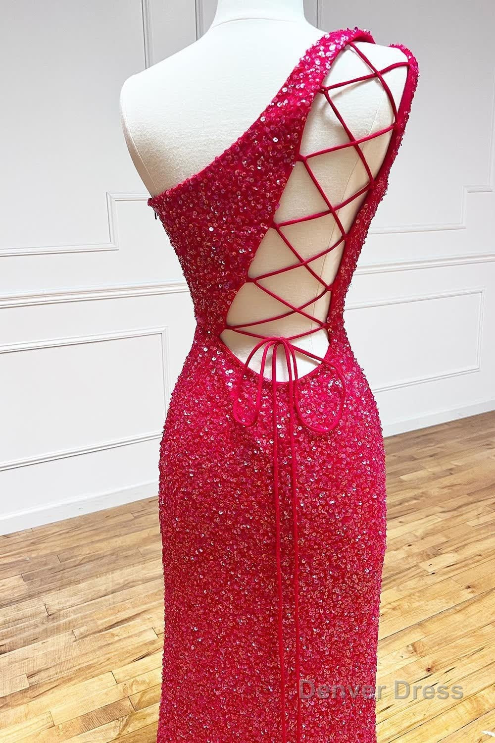 Sheath One Shoulder White Sequins Long Prom Dresses with Split Front