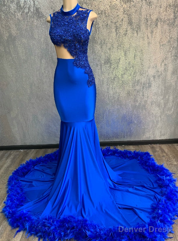 Sheath Royal Blue Mermaid Sleeveless High Neck Long Prom Dresse Main image
