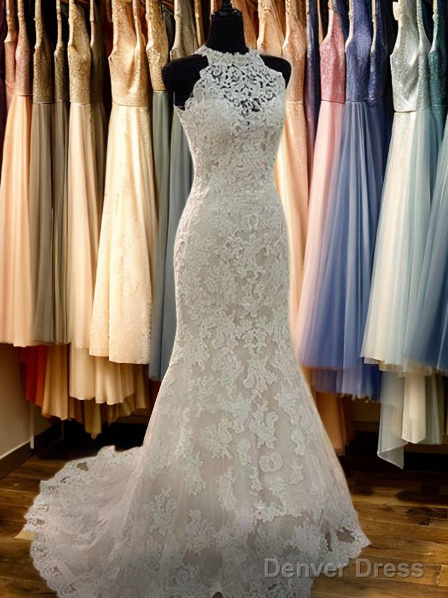 Sheath Scoop Applique Sweep Train Lace Wedding Dresses Secondary image