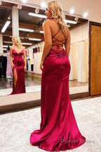 Sheath Spaghetti Straps Blue Long Prom Dresses with Silt