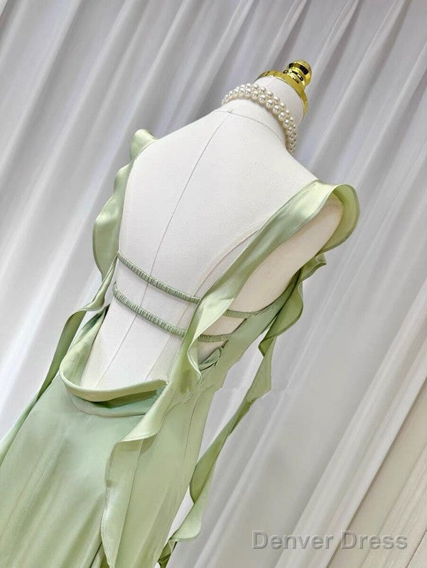 Sheath Spaghetti Straps Long Prom Dresses Mint Green Backless Prom Dress