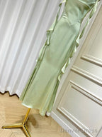 Sheath Spaghetti Straps Long Prom Dresses Mint Green Backless Prom Dress