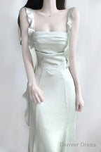 Sheath Spaghetti Straps Long Prom Dresses Mint Green Backless Prom Dress