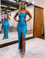 Sheath Spaghetti Straps Sequin Prom Dresses With Front Split