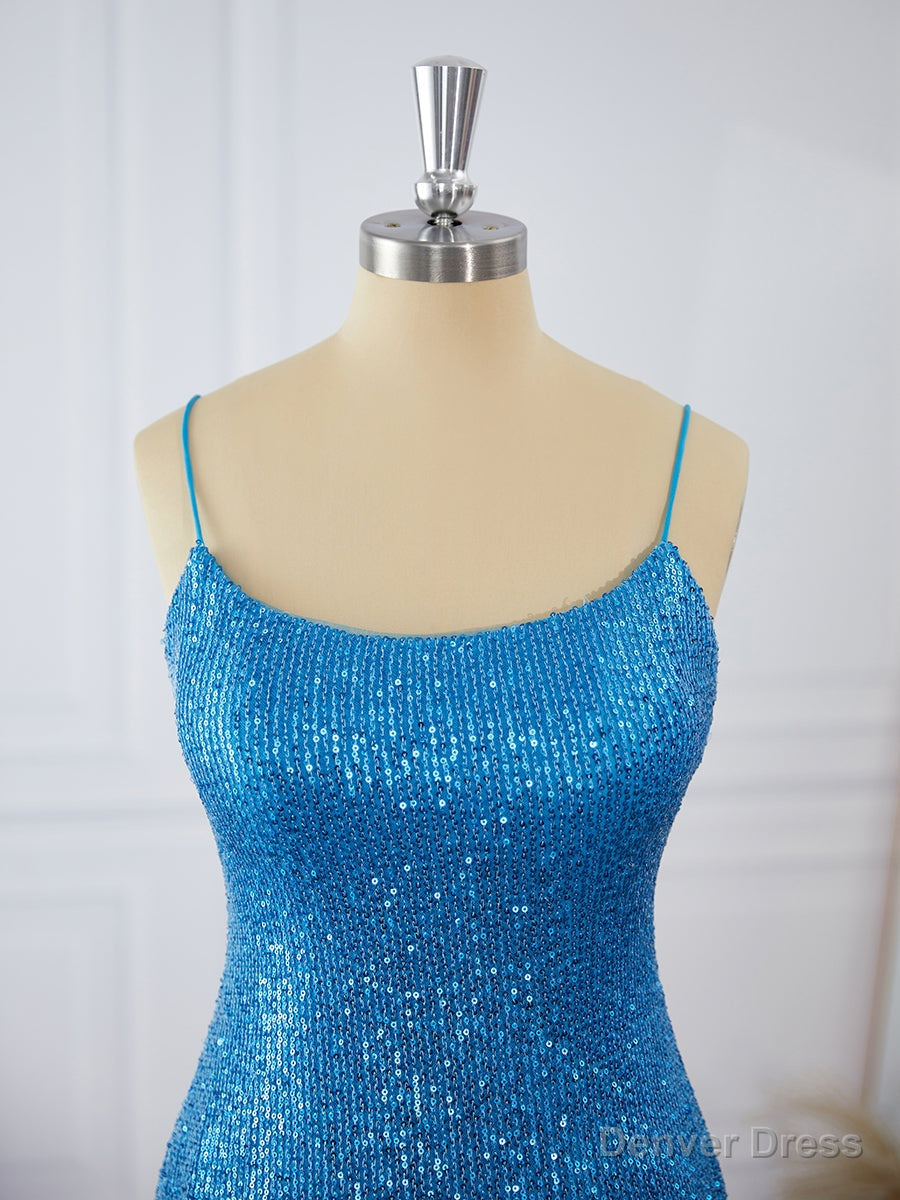 Sheath Spaghetti Straps Sequin Short Mini Dresses