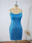 Sheath Spaghetti Straps Sequin Short Mini Dresses