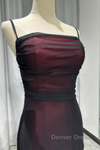 Sheath Spaghetti Straps Tulle Long Prom Dresses With Silt