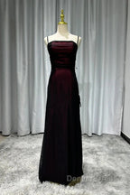 Sheath Spaghetti Straps Tulle Long Prom Dresses With Silt