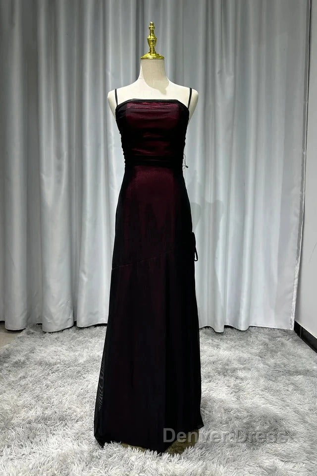 Sheath Spaghetti Straps Tulle Long Prom Dresses With Silt