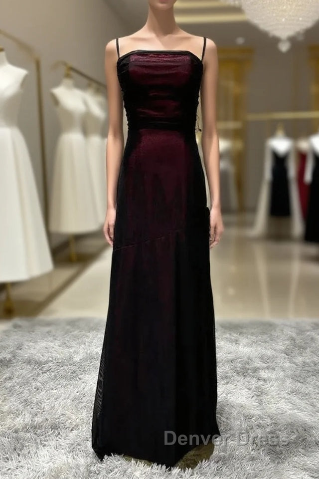 Sheath Spaghetti Straps Tulle Long Prom Dresses With Silt Main image