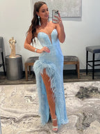 Sheath Strapless Sequin Prom Dress With Slit