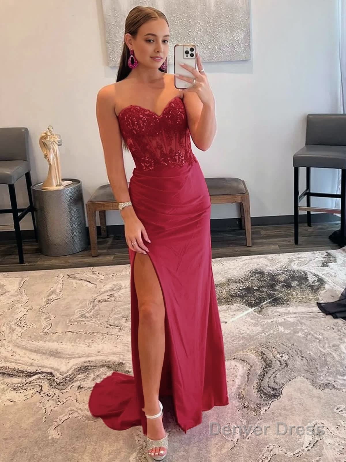 Sheath Strapless Sweetheart Long Prom Dress with Slit
