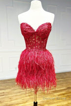 Sheath Sweetheart Lace Feather Skirt Homecoming Dresses