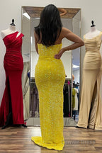 Sheath Sweetheart Sequins Prom Dresses with Slit