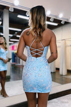 Sheath V Neck Lace Short Homecoming Dress Tight Prom Dresses
