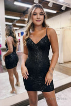 Sheath V Neck Spaghetti Straps Bodice Mini Short Homecoming Dresses