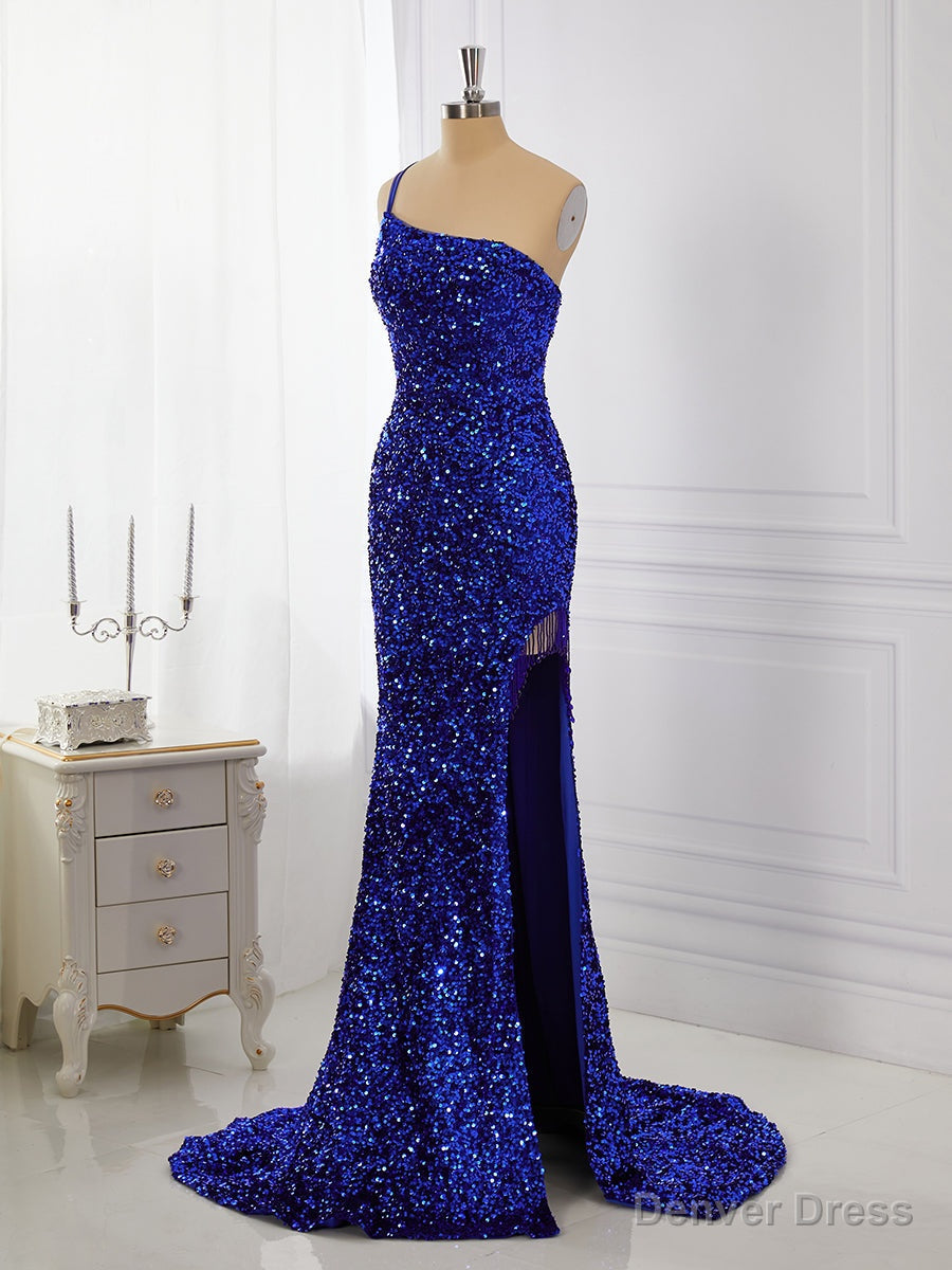 Sheath Velvet Sequins One-Shoulder Sweep Train Dress Main image