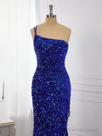 Sheath Velvet Sequins One-Shoulder Sweep Train Dress